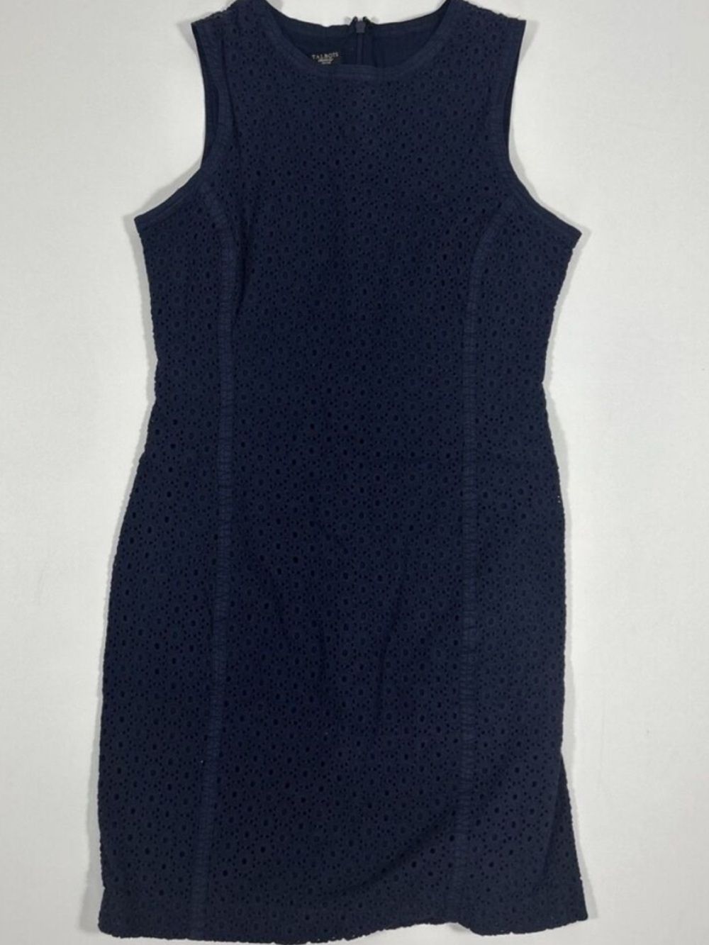 Navy Eyelet Sleeveless Sheath Cotton Dress